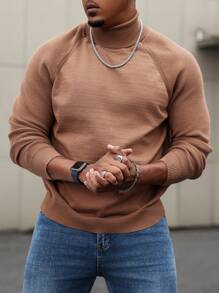 Manfinity Homme Maglione casual a collo alto, con maniche raglan, morbido e ampio, per uomo taglia extra, adatto per autunno/inverno - Castano - Visualizzare 1