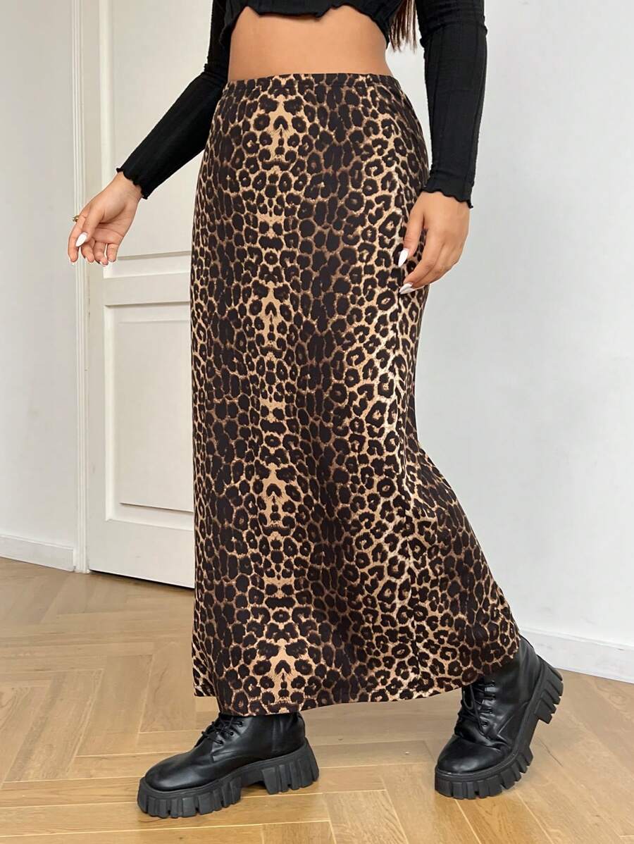 SHEIN EZwear Plus Size Women Leopard Print Skirt - Multicolor - View 1
