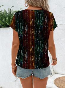 Glamance Warp Atelie Women Multicolor Blouses Cap Sleeve Round Neck Casual Plain,All Over Print,Striped Summer Outfits For Women Summer Tops Going Out - Multicolor - View 2