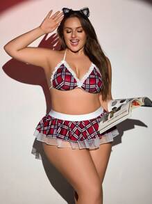 Ensemble de lingerie sexy en trois pièces avec patchwork en dentelle, grande taille