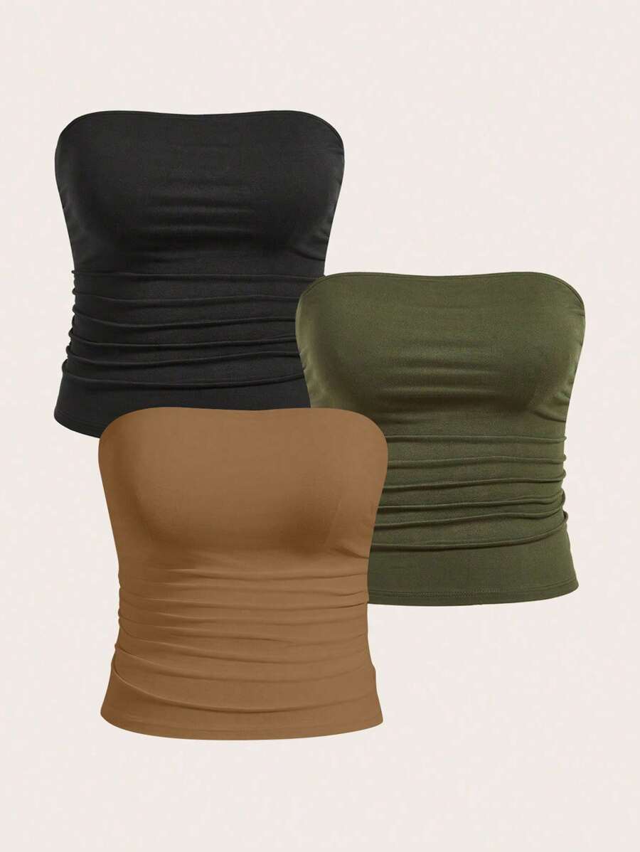 Calvaya Plus Size Women Casual Solid Color Fitted Tube Top, Summer