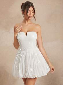 L'Amorae Strapless Bubble Hem Sequin Mini Party Dress - White - View 3