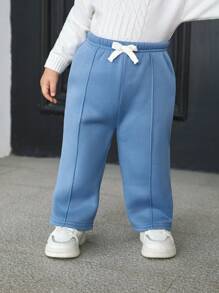 SHEIN 3pcs/Set Babyboy & Babygirl Casual Solid Color Thermal Lined Elastic Waist Pants Set, Suitable For Autumn And Winter Outings