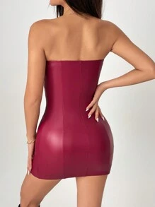 SHEIN EZwear Váy hở lưng PU cỡ lớn cho kỳ nghỉ xuân/hè, lễ hội - Màu Đỏ Sâu - Xem 2