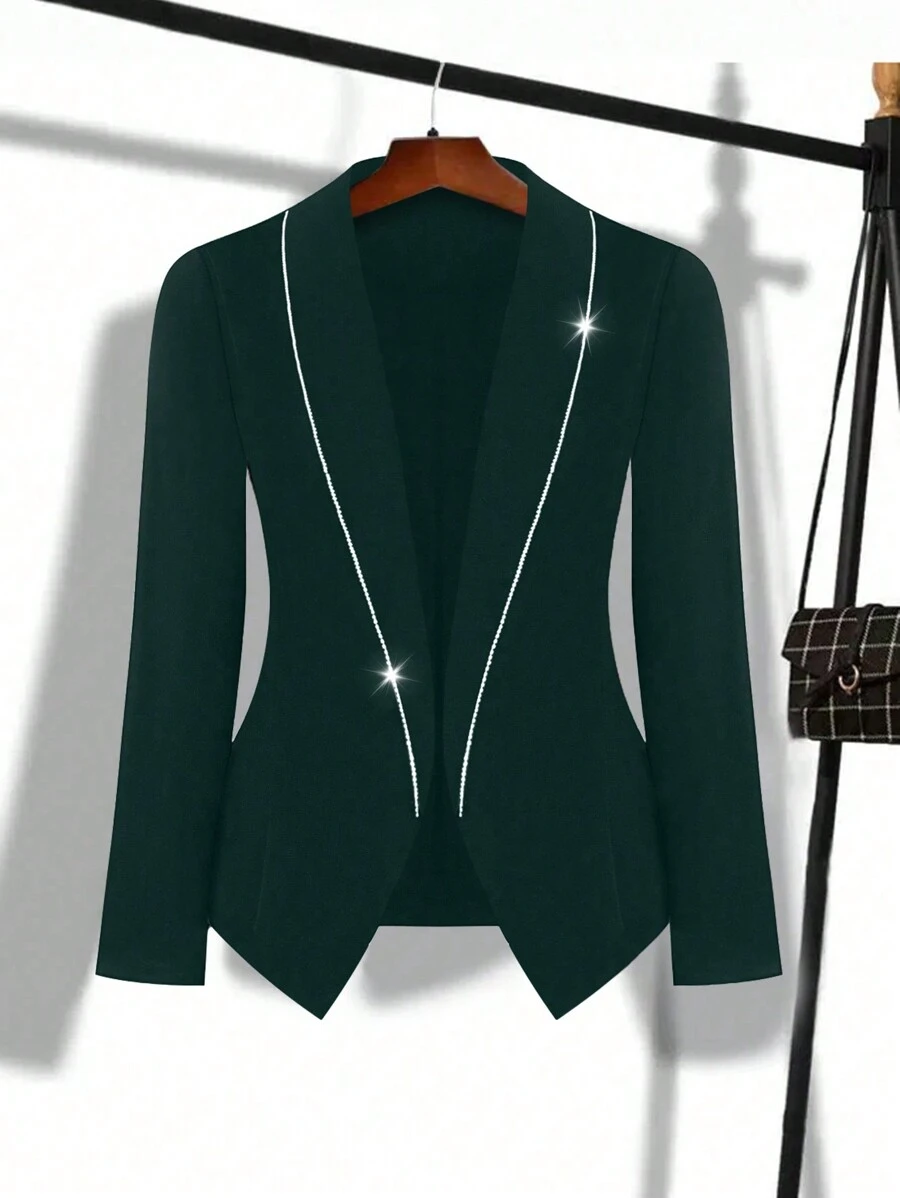 SHEIN Clasi Veste minimaliste avec bord contrastant, grande taille, porter décontracté au quotidien - Vert sapin - Voir 1