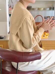 DAZY 2pcs Set Women Solid Crew Neck Pullover Sweater & Poncho Top,Fall Clothes - Ginger - View 2