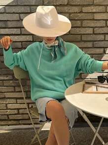 DAZY Women Oversized Bright Green Solid Color Sweater
