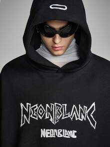 NEON BLANC 男士字母印花针织长袖连帽运动衫，休闲日常穿着 - 黑色 - 查看 5