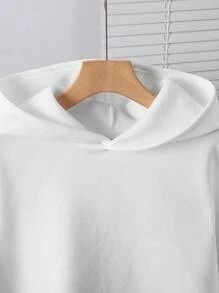 SHEIN TeenBoys 1pc 休闲简约舒适百搭保暖超划算简约手写文字印花针织连帽运动衫返校服装；秋季服装；青少年男孩服装；秋季夹克；秋季服装秋冬 - 白色 - 查看 5