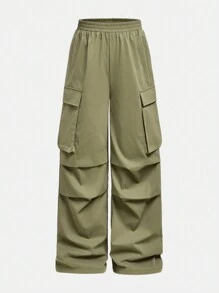 Tween Girls Casual Fuzzy Ribbed Turtleneck Patched Star T-Shirt And Relaxed Cargo Pants Set In Military Green - Army Green - View 8