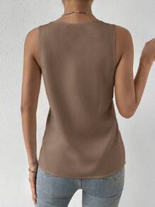 RosyDaze Simple V-Neck Elegant Casual Shiny Fabric Tank Top, Summer