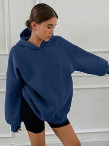 DAZY 1 pièce Sweat-shirt à capuche décontracté épaissi ample de couleur unie