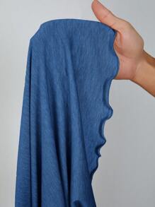 SHEIN PETITE Lettuce Trim Drawstring Knot Front Summer Women Outfit Black Dress,Vacation Outfits Women,Summer Dresses For Women - Blue - View 8