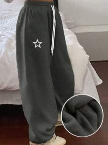 DAZY Quần dài ống đứng giản dị thời trang có họa tiết trang trí dành cho nữ - Màu xám đen - Xem 1