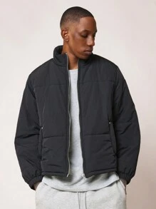 SUMWON Chaqueta acolchada aislada tipo plumón para el invierno, ropa deportiva acolchada, chaqueta casual cálida con cuello alto, cremallera frontal completa, a prueba de viento, para exteriores