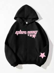 Sudadera de punto con capucha de manga larga informal para niña preadolescente, apta para uso diario en otoño/invierno