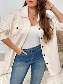 SHEIN Frenchy Chaqueta informal de manga larga a cuadros de talla grande para mujer, otoño
