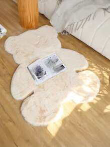 1pc Fluffy Plush Teddy Bear Shaped Soft, Fluffy And Easy-To-Clean Rug, Suitable For Bedroom, Living Room, Sofa, Coffee Table, Closet, Vanity Area, Tatami Room And Other Spaces, Cozy And Adorable Home Decor,Fall Decor,Autumn Decor,Room Decor