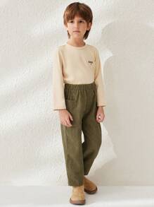 Blossori Pantalones de pana de color liso para niños pequeños, informales para otoño/invierno