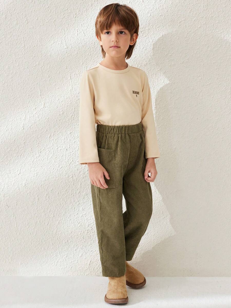 Blossori Pantalones de pana de color liso para niños pequeños, informales para otoño/invierno