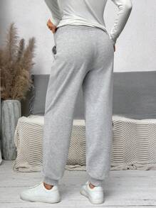 SHEIN 可调节腰部蝴蝶结装饰抽绳裤，秋季孕妇装 - 淺灰色 - 查看 2