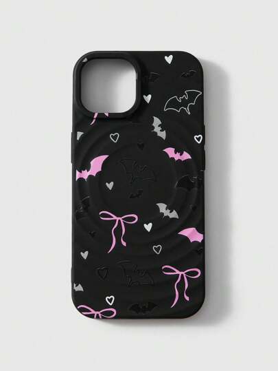 Goth Coque de téléphone imprimée chauve-souris, coque de téléphone magnétique avec impression de dessin de papillon, coque de téléphone à charge sans fil Magsafe, coque de téléphone magnétique, Halloween