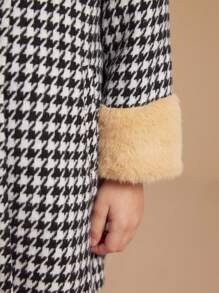 PrepCrw Young Girls Houndstooth Print Pocket Front Button Elegant Winter Long Sleeve Coat