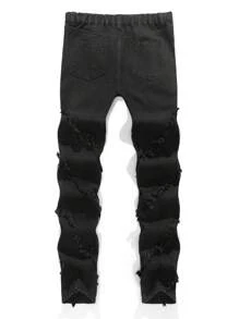 SHEIN Teen Boy Fashion Casual Black Raw Edge Design Loose Straight Leg Jeans For Dailywear And Fall Teen Boy Clothes