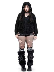 Whyspr Goth Punk Plus Size Women Gothic Punk Style Zip-Up Hooded Long Sleeve Sweatshirt Fall - Black - View 4