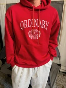 DAZY Men Letter Embroidered Graphic Pullover Sweatshirt, Autumn - Burgundy - View 5