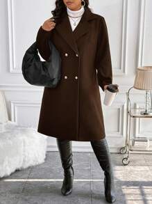 Flirla 大码女式纯色缺口领长袖双排扣休闲外套，秋冬