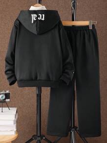 SHEIN Tween Boy Casual Sports Set, Letter Print Hoodie en Sweatpants, Herfst