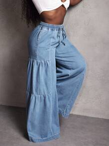 Slaydiva Jeans anchos de pierna ancha, cuello de barco, holgados y versátiles para mujer, primavera otoño