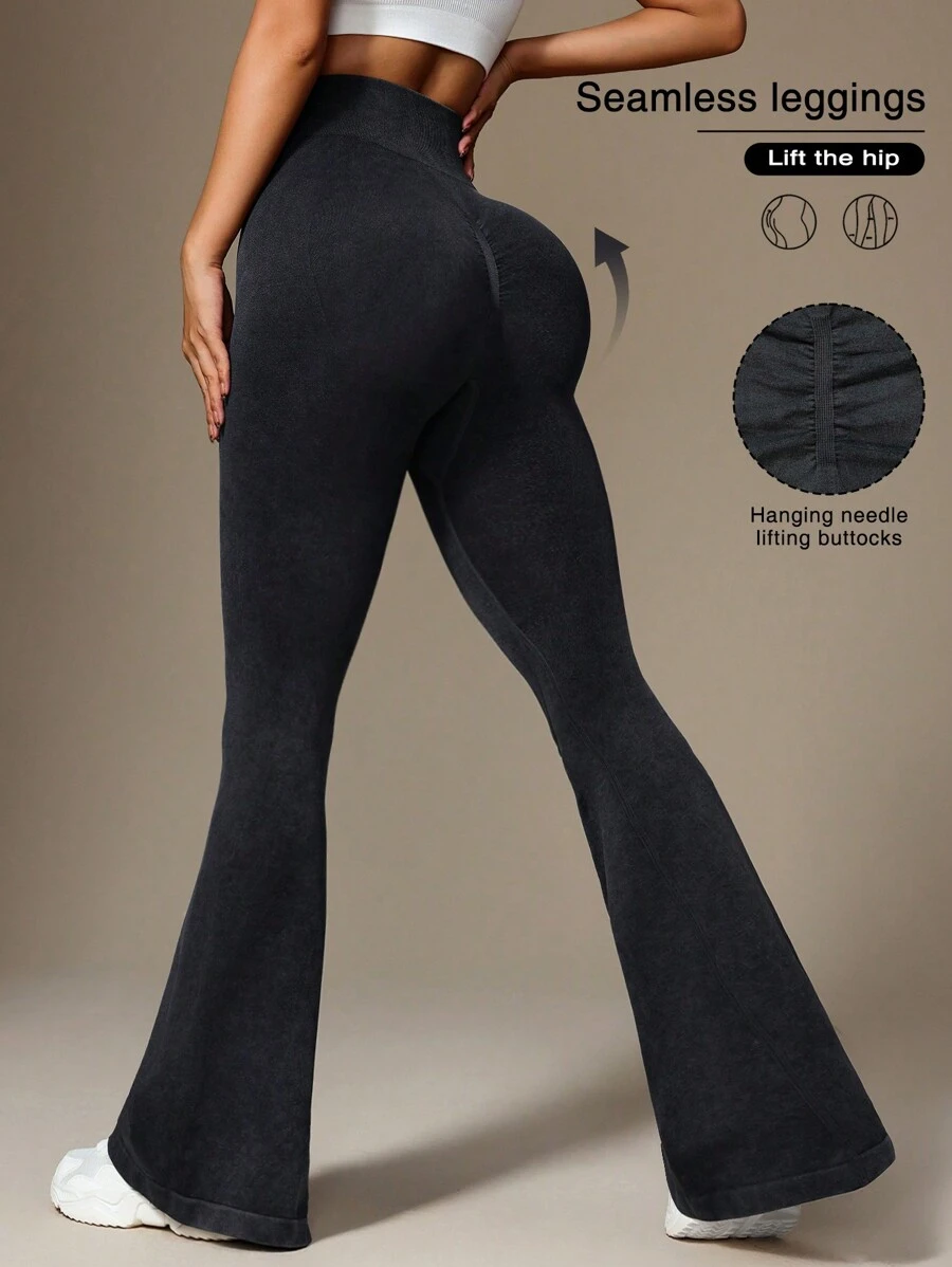 Easithlete 黑色哑光无缝喇叭腿运动裤 - 深灰色 - 查看 1