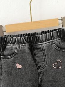 年轻女孩休闲宽松爱心刺绣可爱牛仔裤