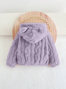 Cozy Pixies Baby Girl 3D Ear Hooded Thermal Lined Cardigan,In Fall/Winter - Purple - View 2
