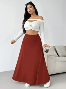 CovetEZ Váy trơn màu cỡ lớn, phong cách thường ngày cho mùa thu - Đỏ - Xem 3