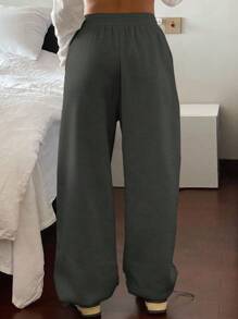 DAZY Quần dài ống đứng giản dị thời trang có họa tiết trang trí dành cho nữ - Màu xám đen - Xem 2