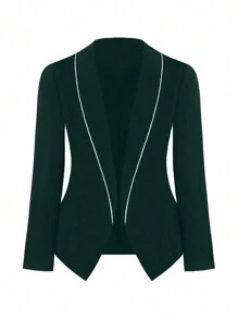 SHEIN Clasi Veste minimaliste avec bord contrastant, grande taille, porter décontracté au quotidien - Vert sapin - Voir 4