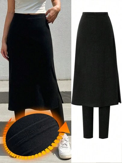 DAZY 女士保暖衬里半身裙和打底裤二合一套装，秋冬季保暖保暖。