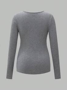 SHEIN Modmama Women Plus Size Maternity Nursing Tops, Comfy Long Sleeve Breastfeeding T-Shirt, Autumn Apparel - Black and White - View 12
