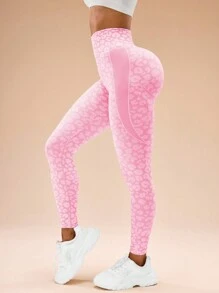 Gameset SHEIN Sport 女士豹纹高腰简约紧身裤，休闲日常瑜伽裤 - 彩色 - 查看 3