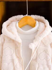 适合秋冬季的年轻女孩心形图案长袖拉链前羊毛连帽休闲夹克 - 米色 - 查看 3