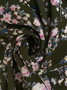 SHEIN VCAY Váy mùa hè tay cánh bướm họa tiết hoa nhỏ xinh - xanh quân đội - Xem 5