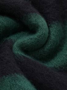 DAZY 女士 POLO 领条纹拼色休闲长袖毛衣，秋季女装 - 墨綠色 - 查看 7