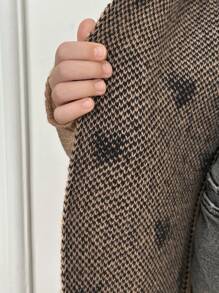 SHEIN Serisse Kids Tween Girls Frenchy Heart Pattern Drop Shoulder Cardigan, Back To School, Daily Wear For Fall/Winter