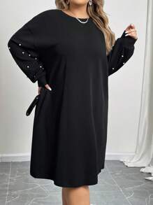 SHEIN CURVE+ Đầm đen rộng rãi hở vai cỡ lớn cho nữ - màu đen - Xem 6