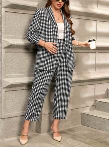 SHEIN Clasi Ensemble tailleur 2 pièces oversize, imprimé prince-de-galles, élégant et stylé