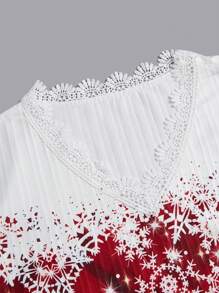 SHEIN Clasi Autumn New Snowflake Plaid Print Ruffle Patchwork Long Sleeve Women Shirt Fall Cloth For Women