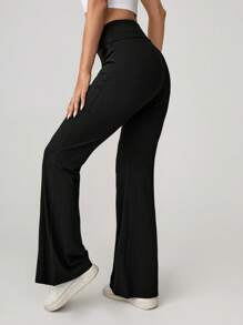 SHEIN EZwear Women Plus Size Solid High Waisted Flare Casual Pants, Versatile